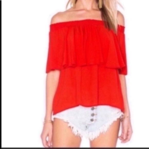 Show Me Your MuMu Tops - Show Me Your Mumu Red Bungalow Off The Shoulder Flounce Top